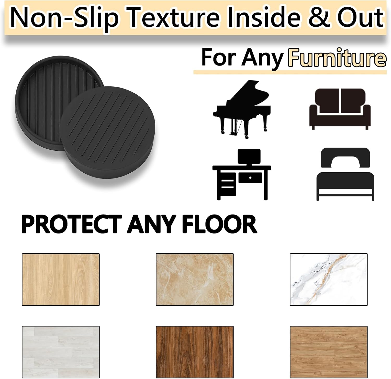 1.5x1.5 Round Rubber Furniture Caster Cups, Anti-Sliding Furniture Pads Bed Stopper Floor Protectors with Grip - Protect Any Flooring - Image 3