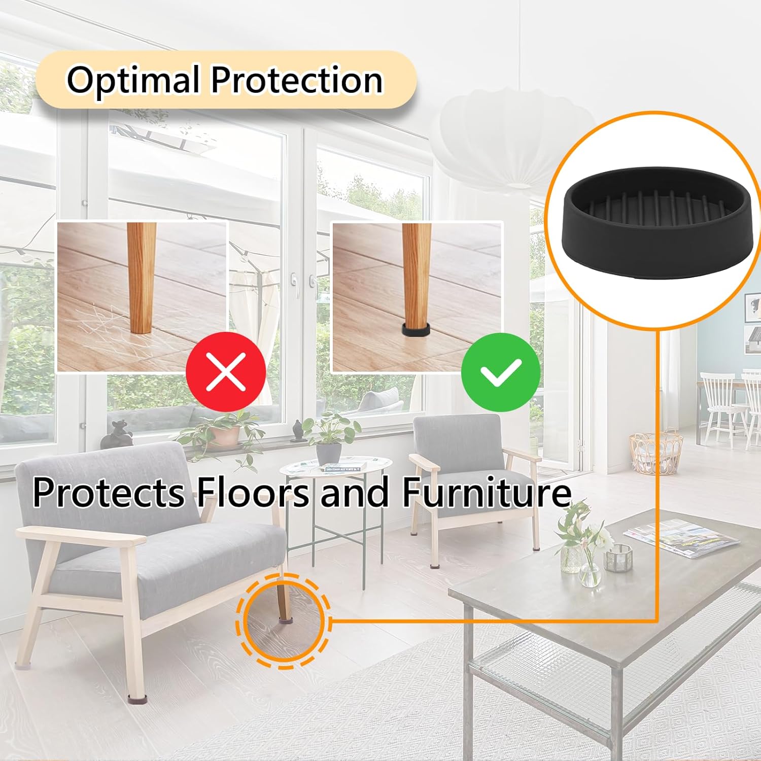 1.5x1.5 Round Rubber Furniture Caster Cups, Anti-Sliding Furniture Pads Bed Stopper Floor Protectors with Grip - Protect Any Flooring - Image 4