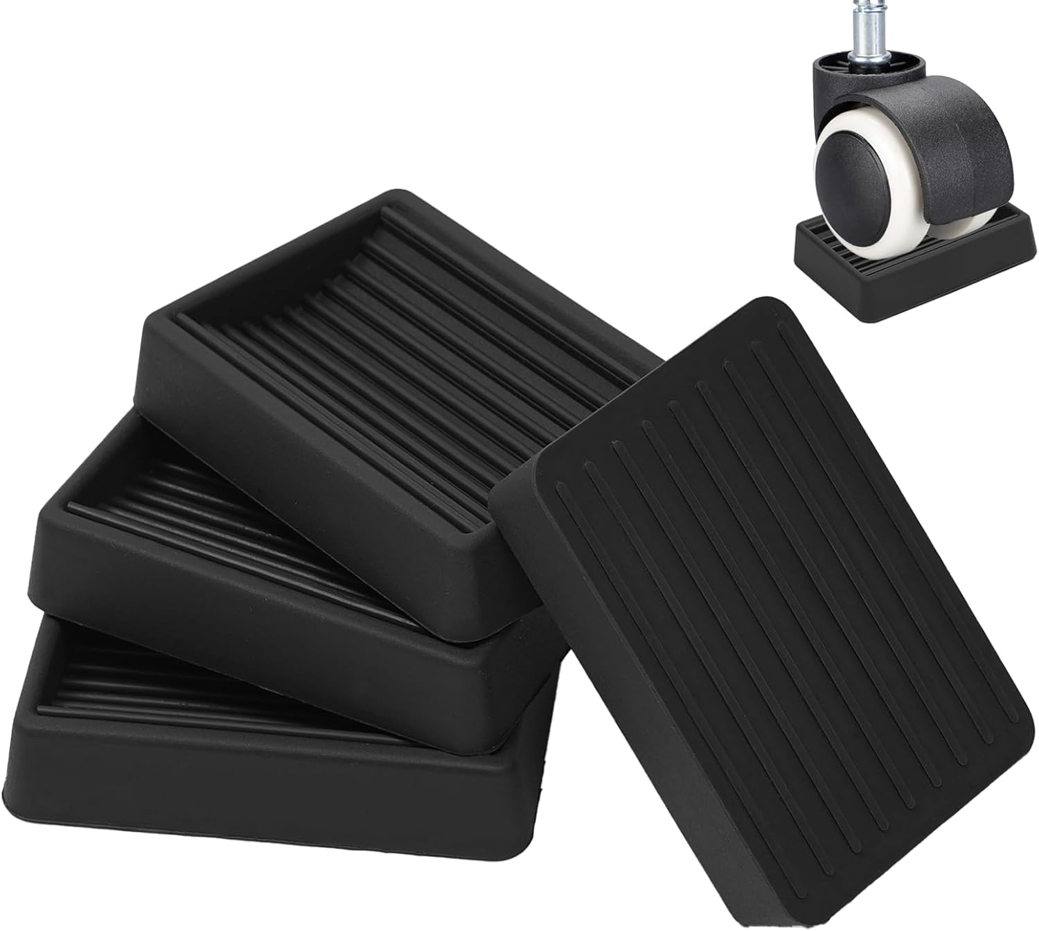 Furniture Wheels Caster Cups, Non-Slip Rubber Bed Frame Stopper Floor Protector for Any Furniture with Wheels - 4 Pack (Black) - Image 1