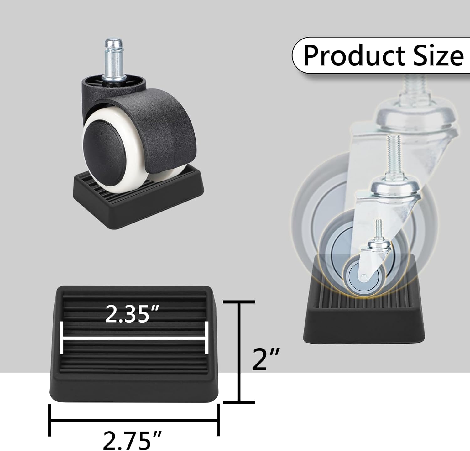 Furniture Wheels Caster Cups, Non-Slip Rubber Bed Frame Stopper Floor Protector for Any Furniture with Wheels - 4 Pack (Black) - Image 2