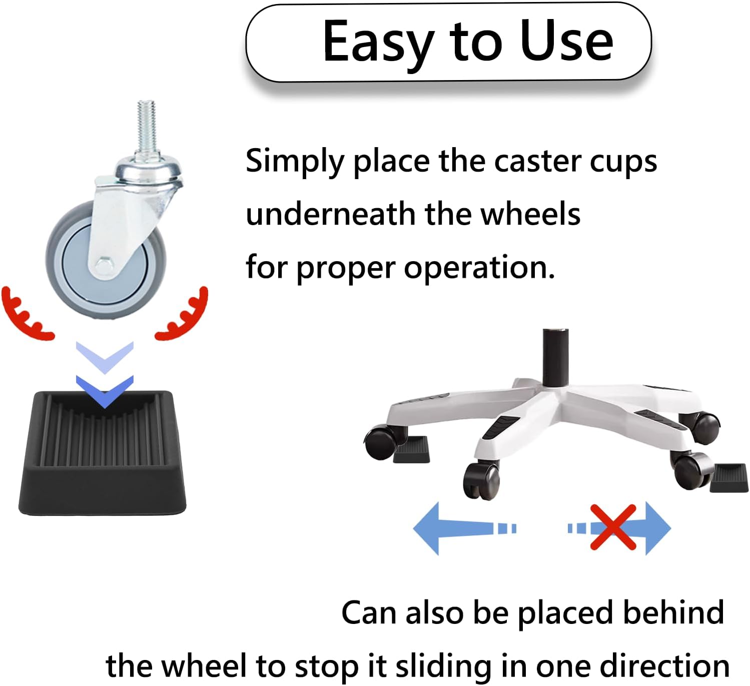 Furniture Wheels Caster Cups, Non-Slip Rubber Bed Frame Stopper Floor Protector for Any Furniture with Wheels - 4 Pack (Black) - Image 4
