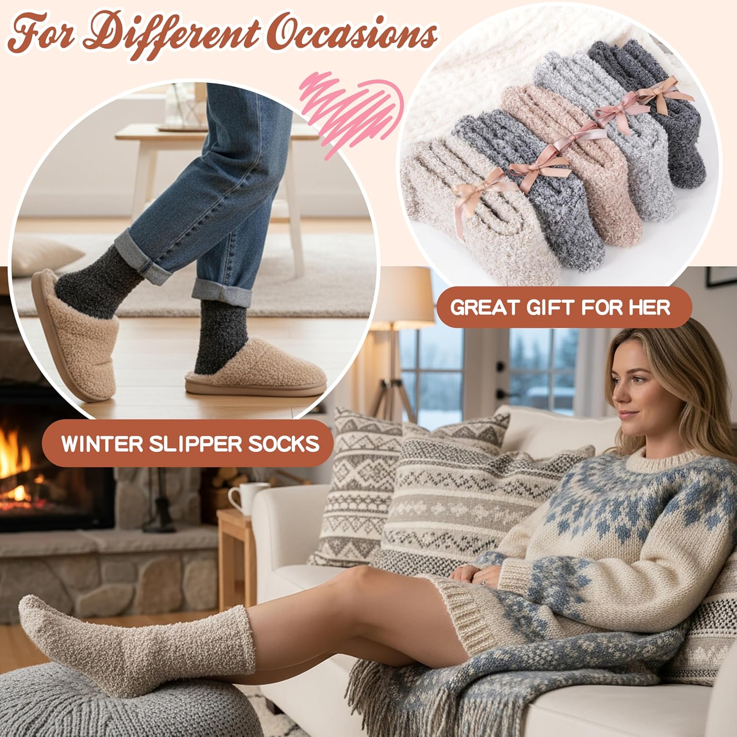 Womens Fuzzy Socks Slipper Fluffy Cozy Comfy Cabin Plh Warm Winter Sleep Home Soft Socks - Image 6