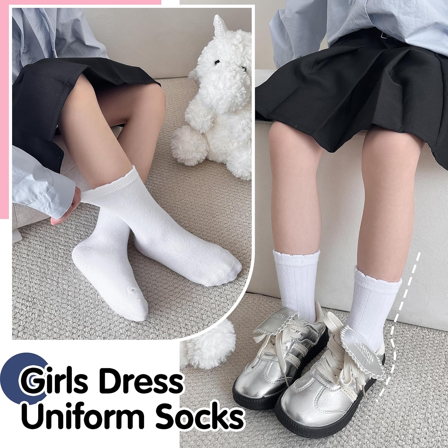 Girls Kids Ruffle Socks Uniform School Dress Crew Cotton Textured Breathable Socks 6 Pairs - Image 6