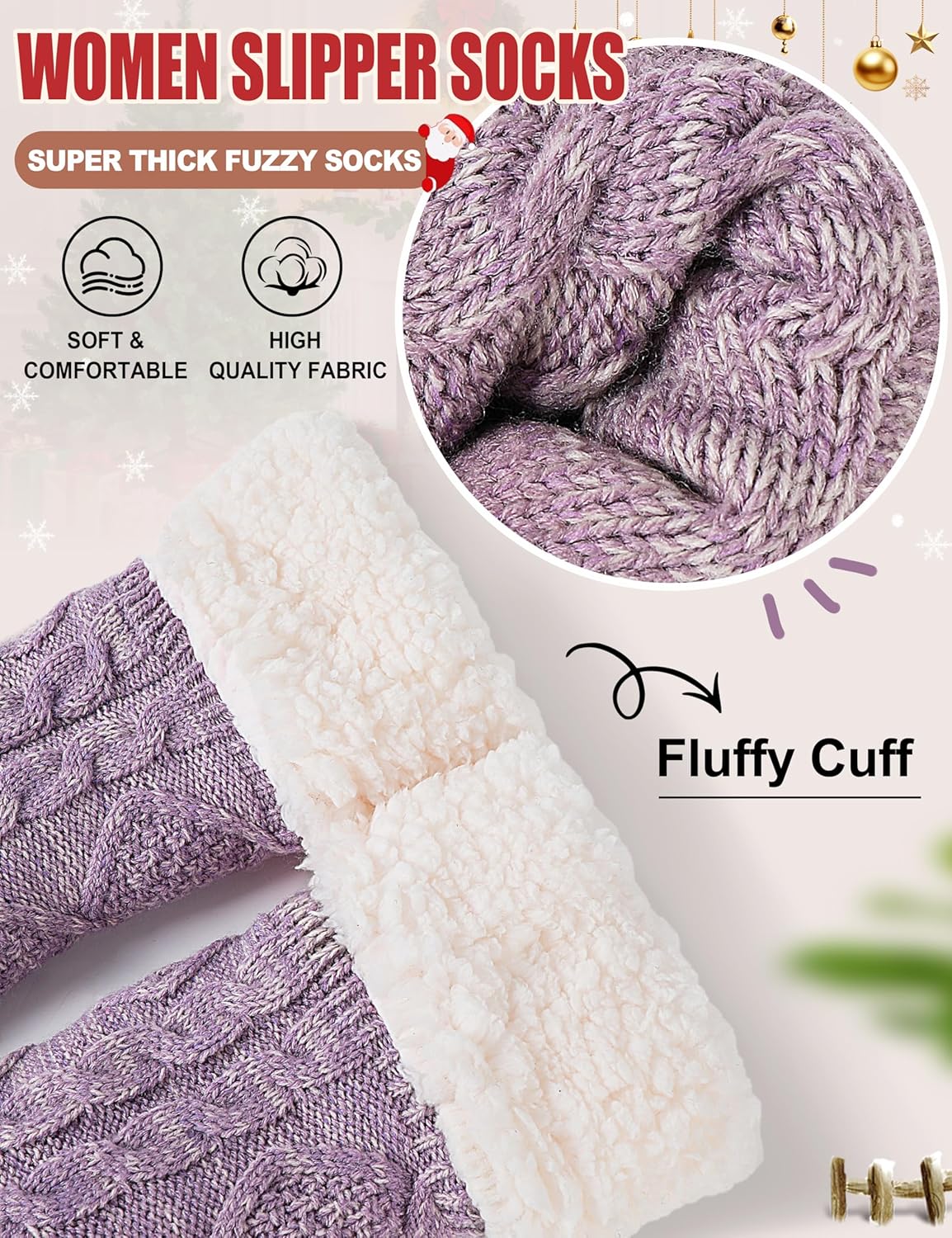 Slipper Fuzzy Socks for Women Fluffy Cozy Cabin Winter Warm Soft Fleece Comfy Thick Socks with Grips - Image 3