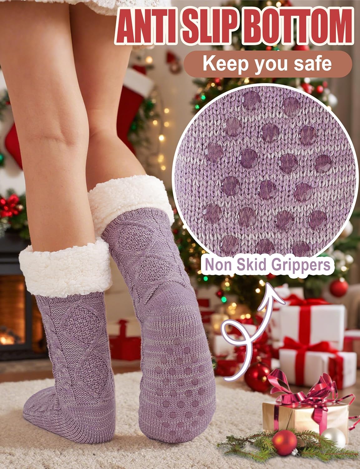 Slipper Fuzzy Socks for Women Fluffy Cozy Cabin Winter Warm Soft Fleece Comfy Thick Socks with Grips - Image 4