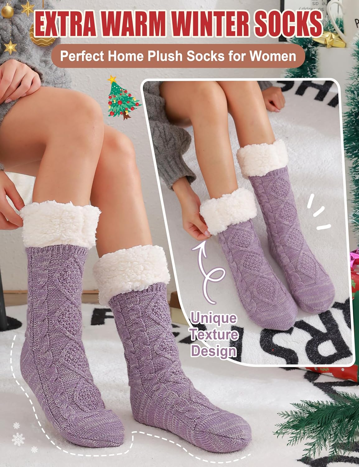 Slipper Fuzzy Socks for Women Fluffy Cozy Cabin Winter Warm Soft Fleece Comfy Thick Socks with Grips - Image 5
