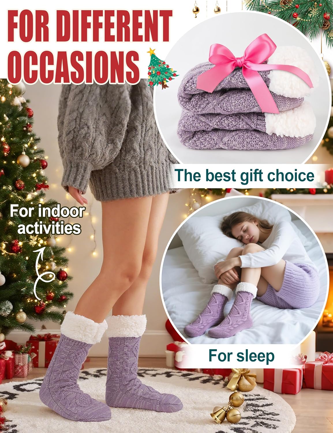 Slipper Fuzzy Socks for Women Fluffy Cozy Cabin Winter Warm Soft Fleece Comfy Thick Socks with Grips - Image 6