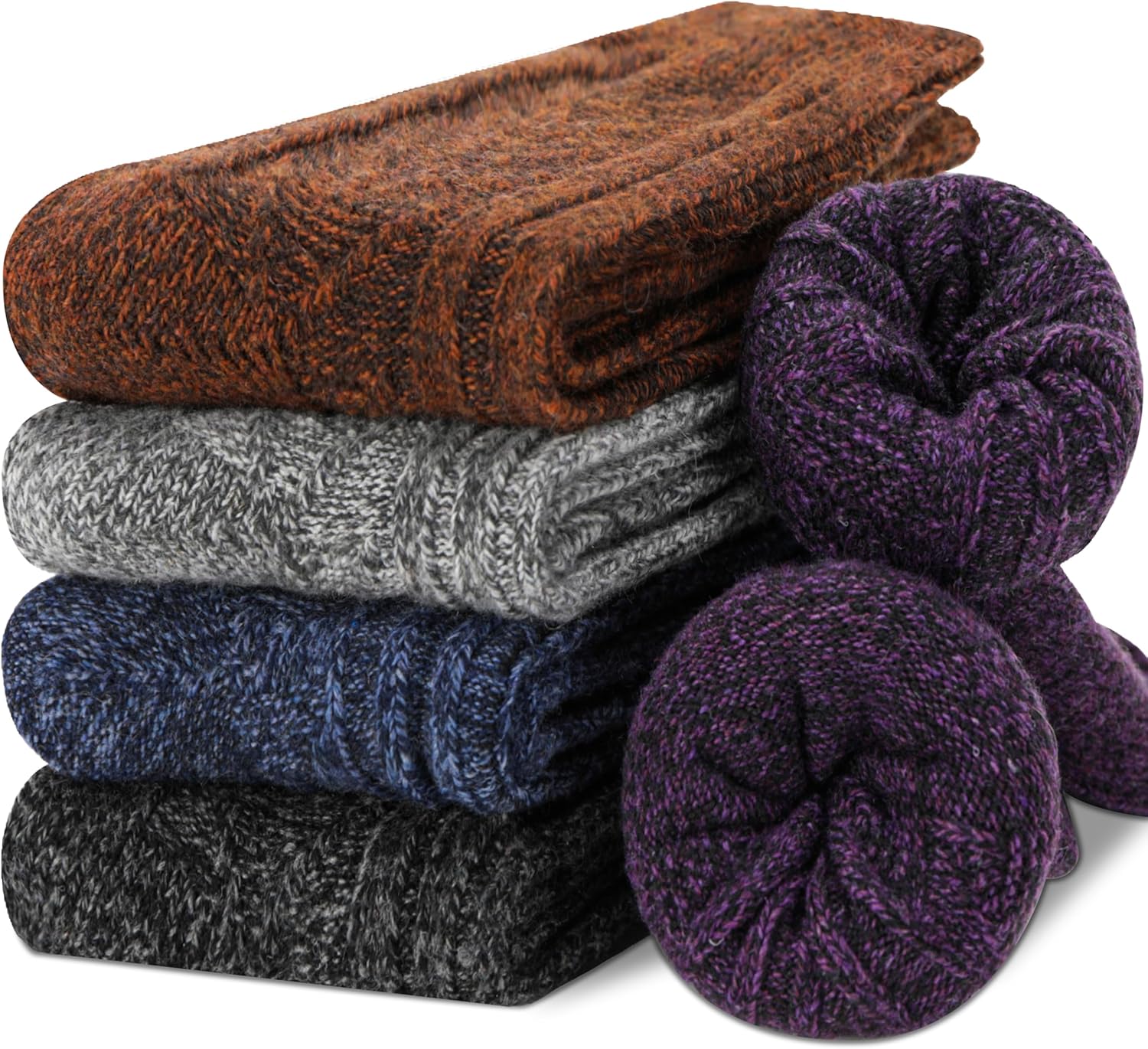 5 Pairs Merino Wool Socks for Women Thermal Warm Thick Winter Hiking Knit Cozy Crew Duty Work Soft Socks for Ladies - Image 1