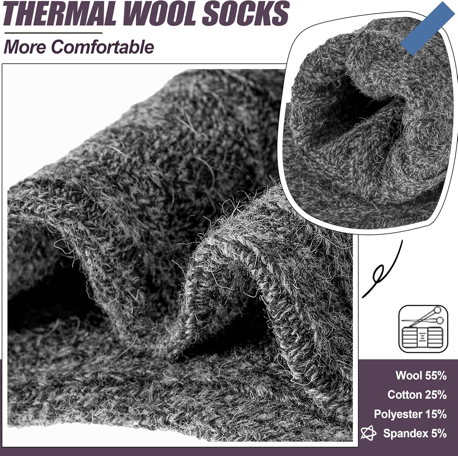 5 Pairs Merino Wool Socks for Women Thermal Warm Thick Winter Hiking Knit Cozy Crew Duty Work Soft Socks for Ladies - Image 5