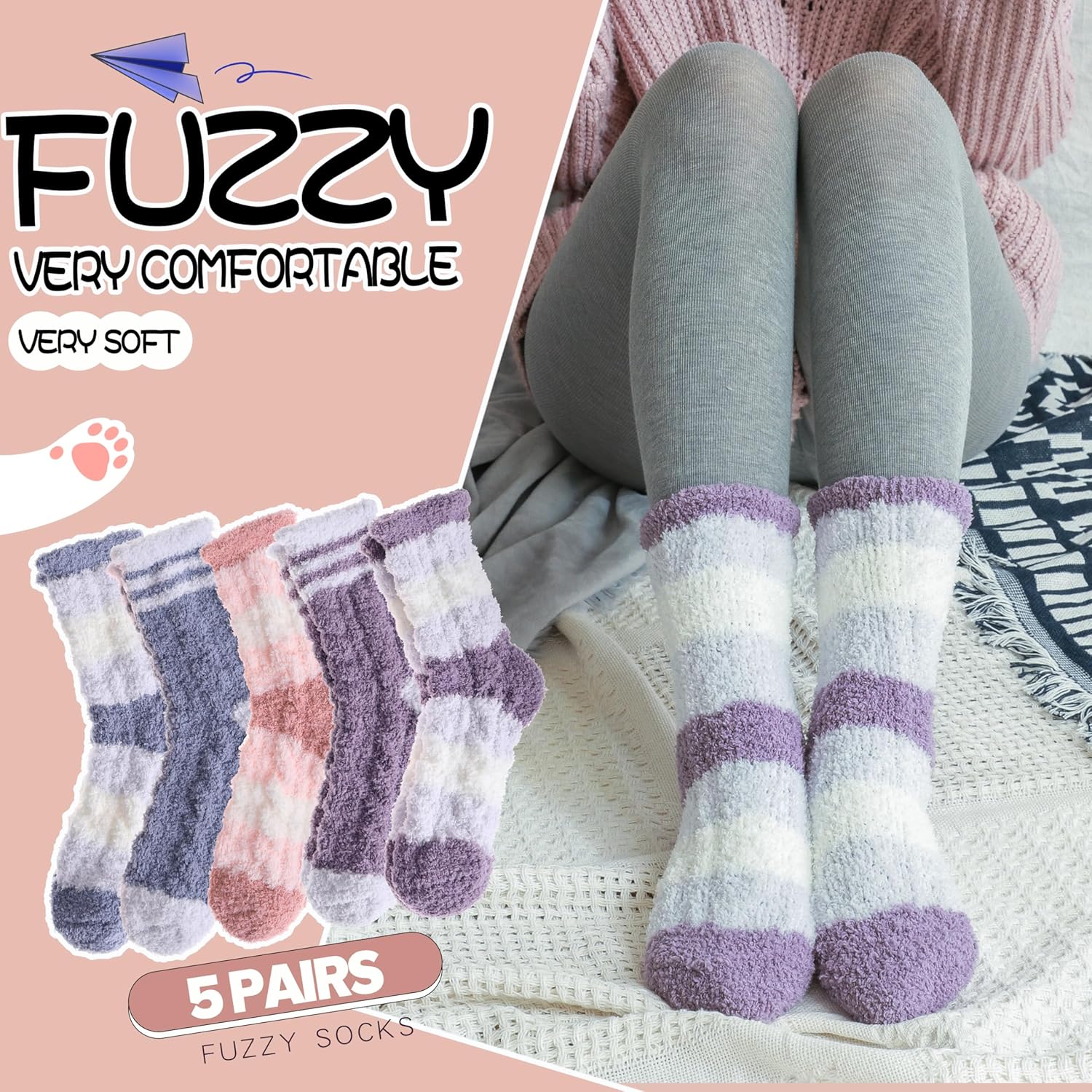 Womens Fuzzy Socks Fleece Fluffy Cabin Plh Warm Sleep Soft Cozy Winter Adult Socks - Image 2