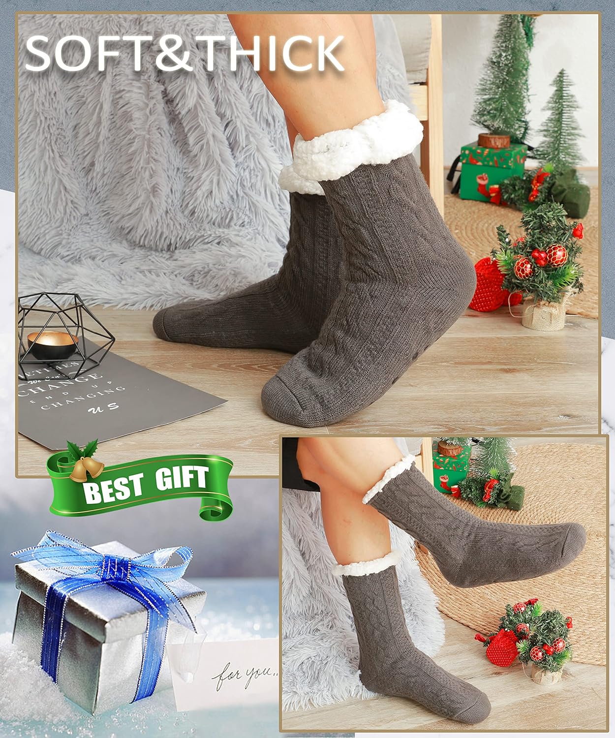 Mens Slipper Fuzzy Socks Winter Cozy Fluffy Cabin Warm Fleece Soft Comfy Thick Non Slip Home Socks - Image 2