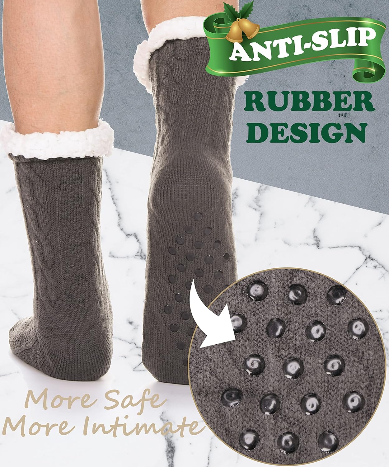 Mens Slipper Fuzzy Socks Winter Cozy Fluffy Cabin Warm Fleece Soft Comfy Thick Non Slip Home Socks - Image 3