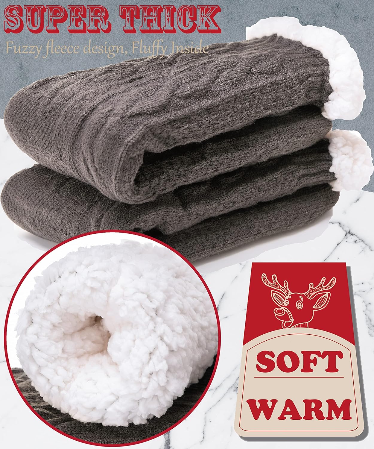 Mens Slipper Fuzzy Socks Winter Cozy Fluffy Cabin Warm Fleece Soft Comfy Thick Non Slip Home Socks - Image 4