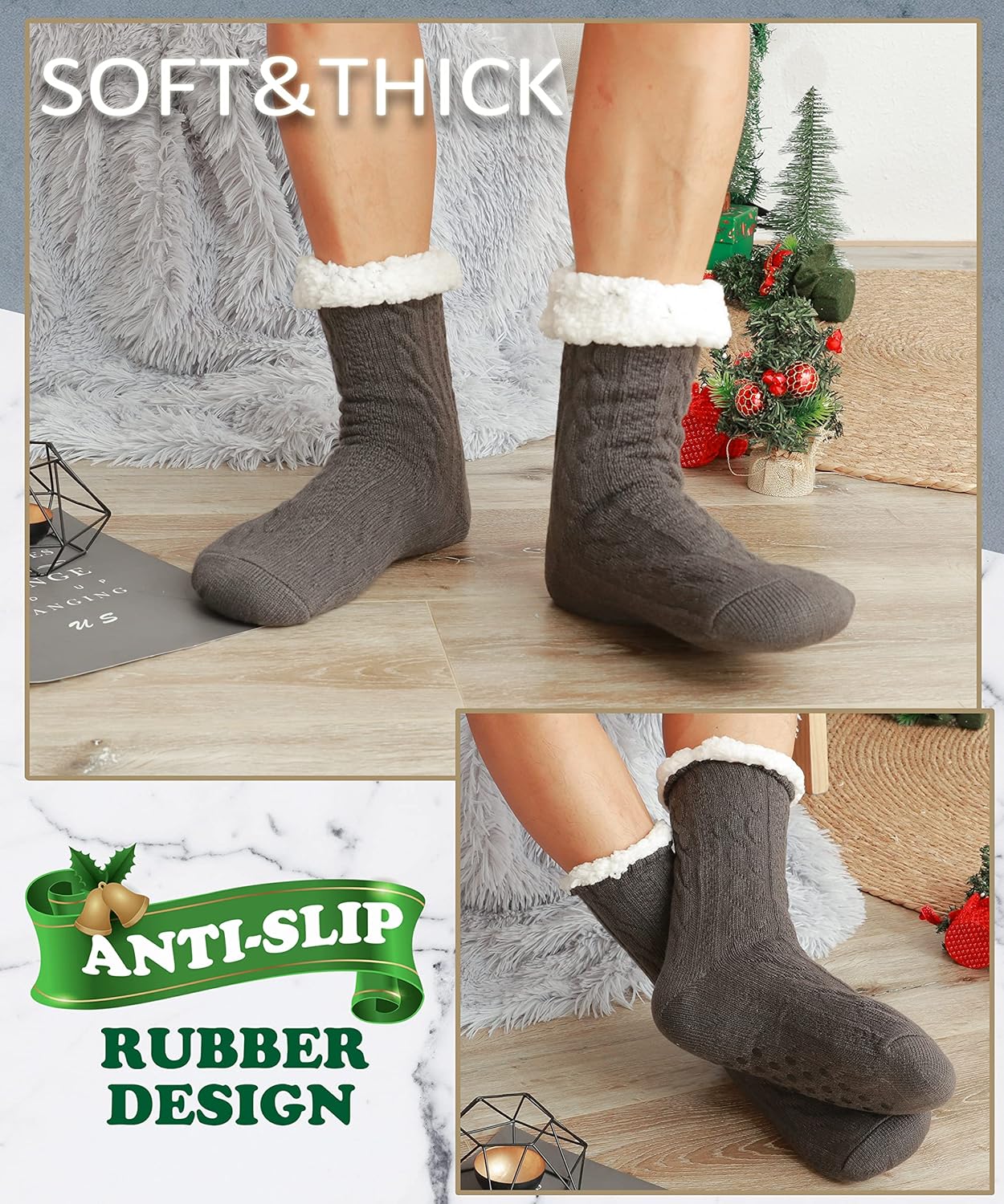 Mens Slipper Fuzzy Socks Winter Cozy Fluffy Cabin Warm Fleece Soft Comfy Thick Non Slip Home Socks - Image 6