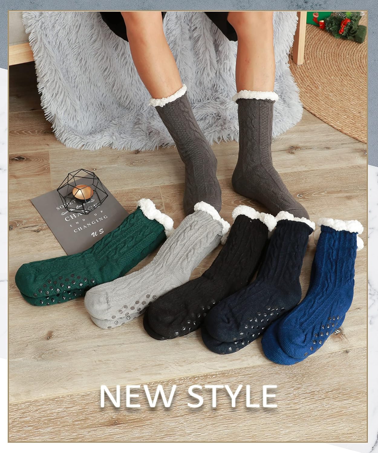 Mens Slipper Fuzzy Socks Winter Cozy Fluffy Cabin Warm Fleece Soft Comfy Thick Non Slip Home Socks - Image 7