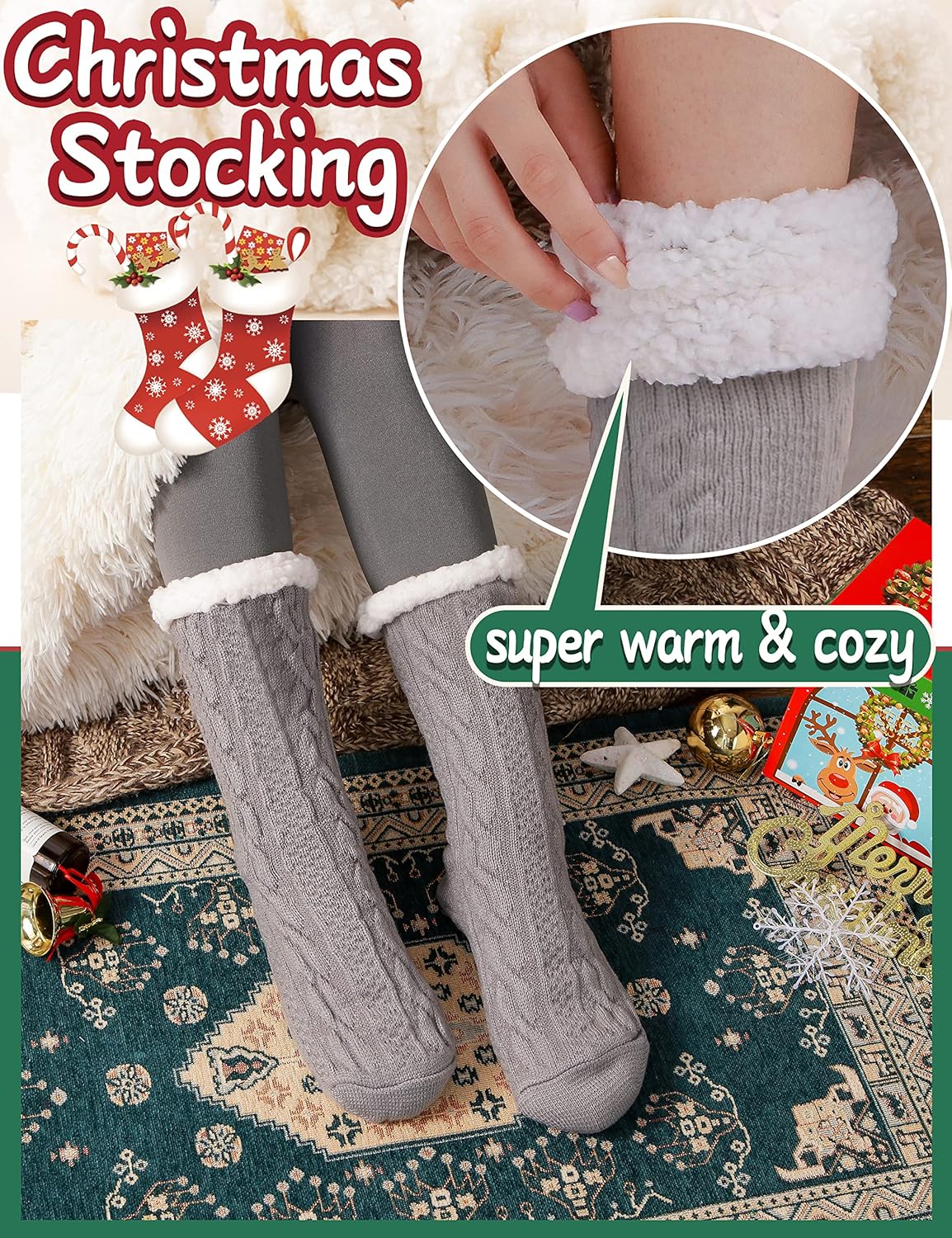 Women Slipper Fuzzy Socks Fluffy Cozy Cabin Warm Winter Soft Thick Comfy Fleece Non Slip Home Socks - Image 2