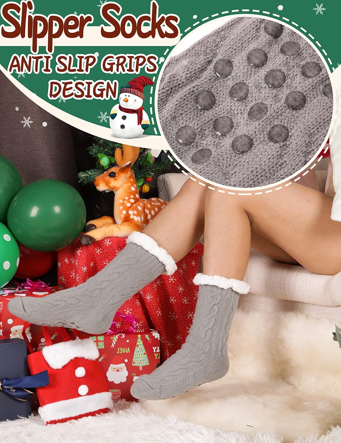 Women Slipper Fuzzy Socks Fluffy Cozy Cabin Warm Winter Soft Thick Comfy Fleece Non Slip Home Socks - Image 3