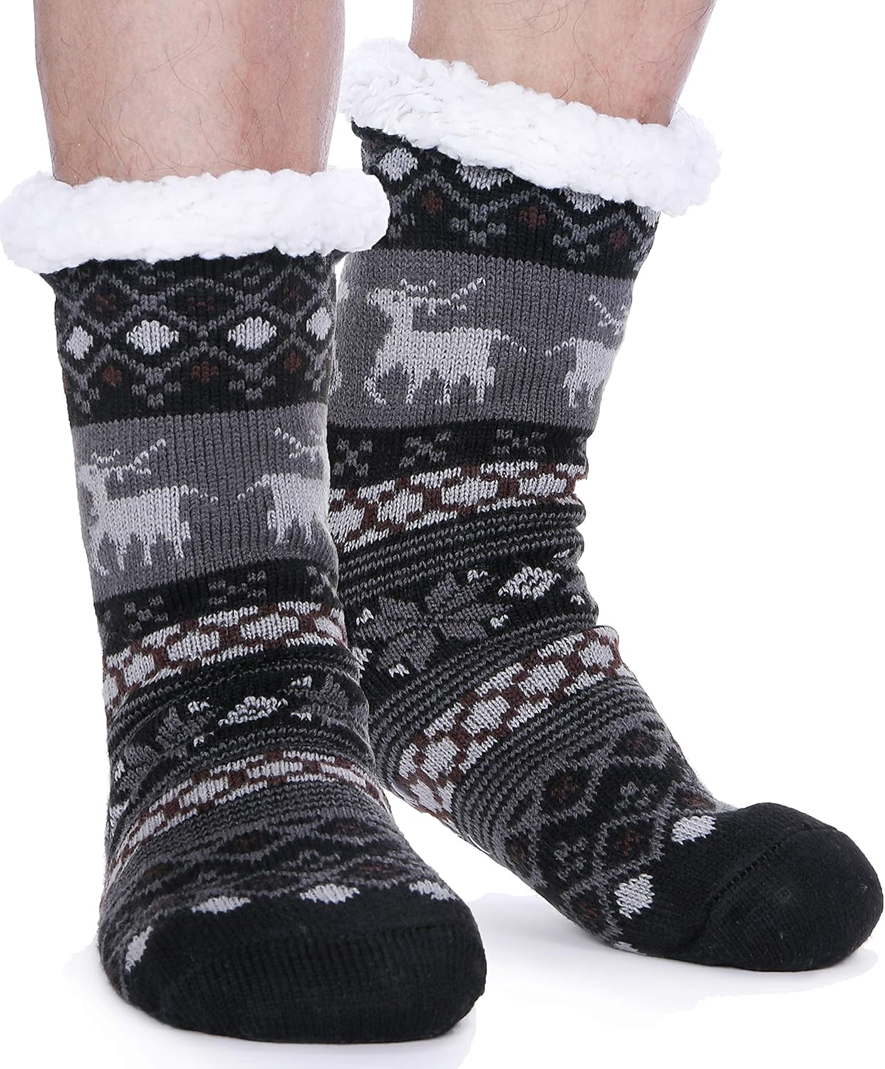 Mens Slipper Fuzzy Socks Fluffy Winter Cabin Cozy Warm Soft Fleece Thick Comfy Gift Socks with Grips - Image 1