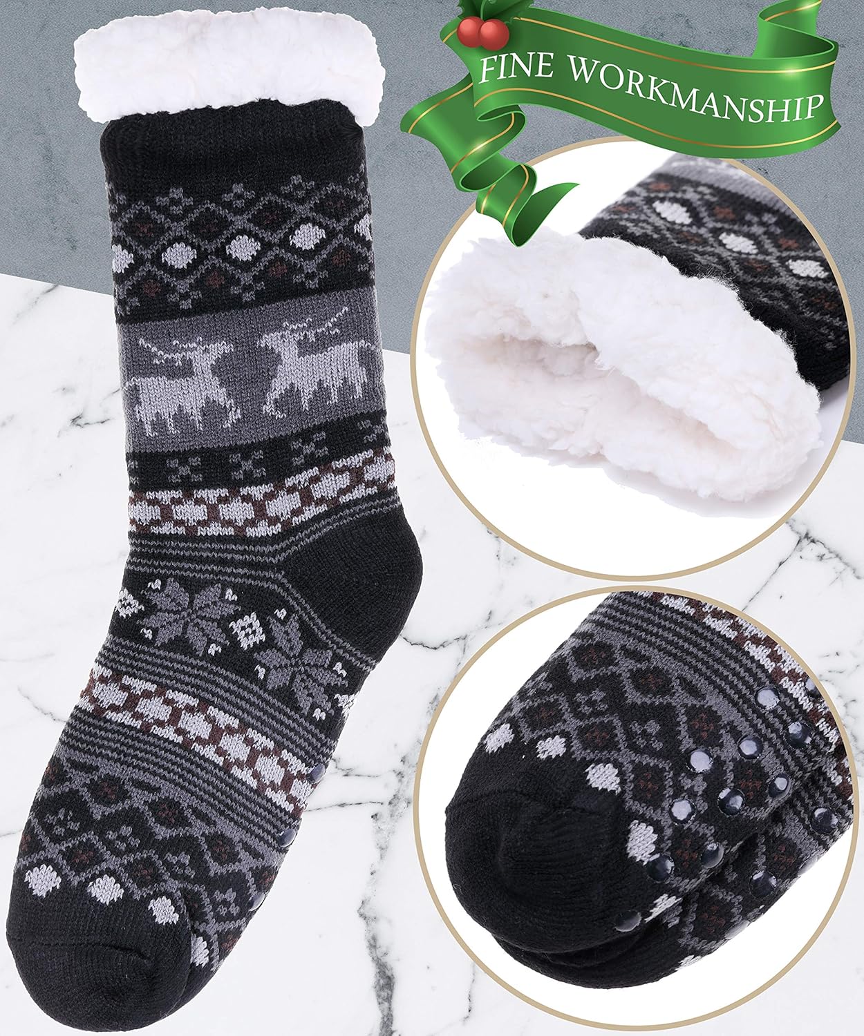 Mens Slipper Fuzzy Socks Fluffy Winter Cabin Cozy Warm Soft Fleece Thick Comfy Gift Socks with Grips - Image 4