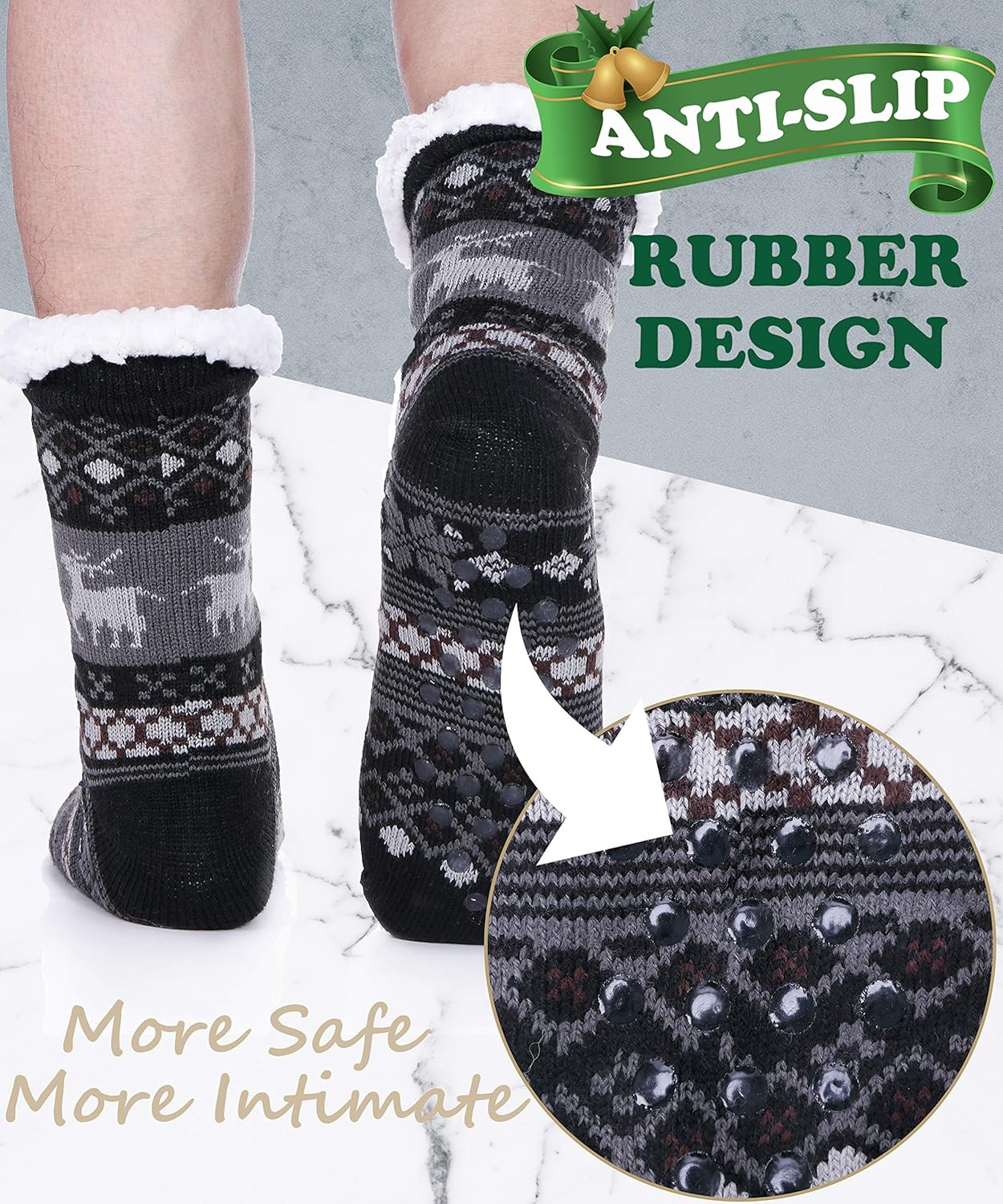 Mens Slipper Fuzzy Socks Fluffy Winter Cabin Cozy Warm Soft Fleece Thick Comfy Gift Socks with Grips - Image 5