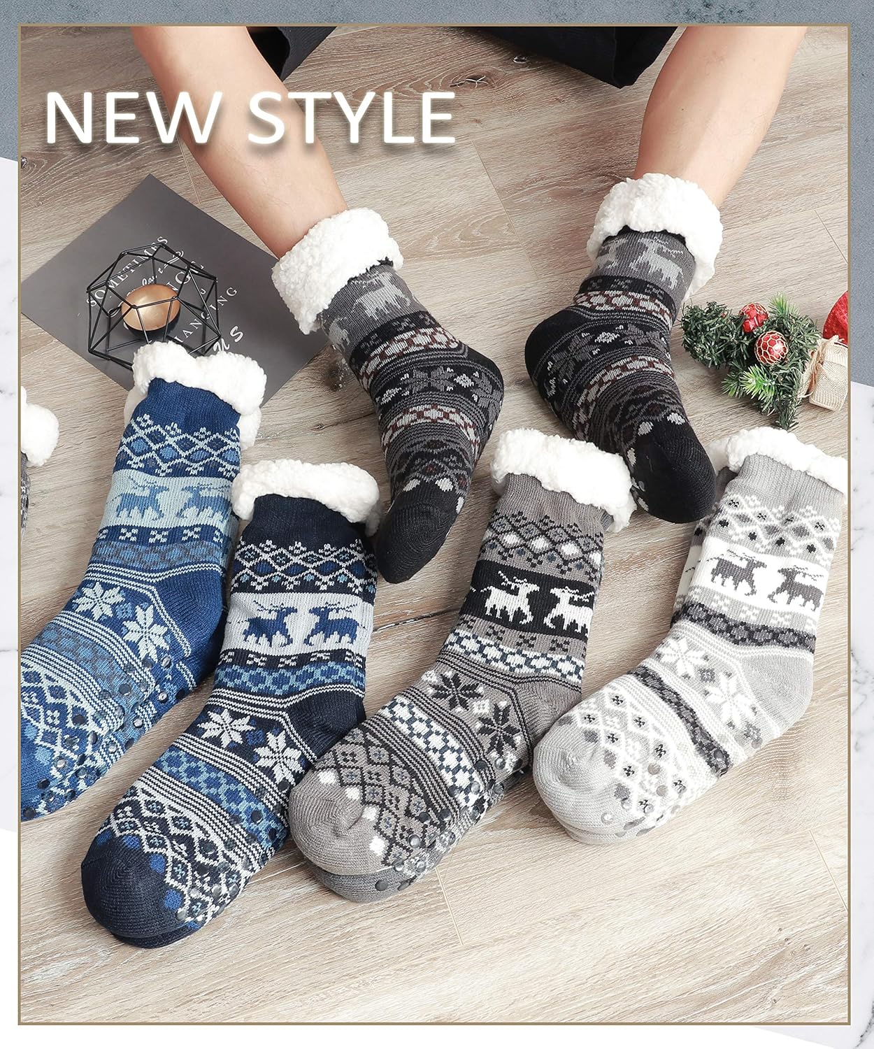 Mens Slipper Fuzzy Socks Fluffy Winter Cabin Cozy Warm Soft Fleece Thick Comfy Gift Socks with Grips - Image 6
