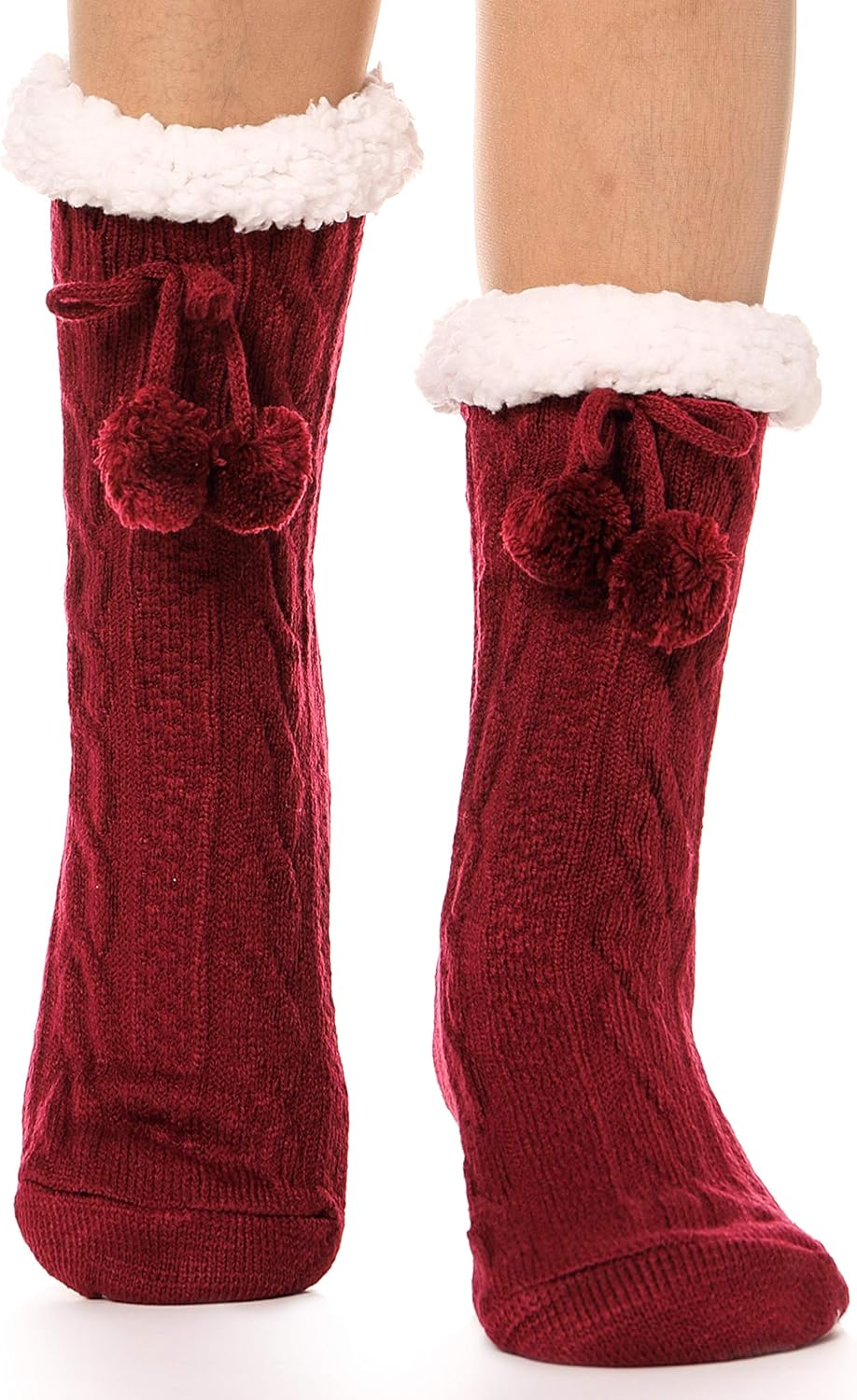Slipper Fuzzy Socks for Women Fluffy Cozy Cabin Winter Warm Soft Fleece Comfy Thick Christmas Stocking Stuffer with Grips(Red) - Image 1