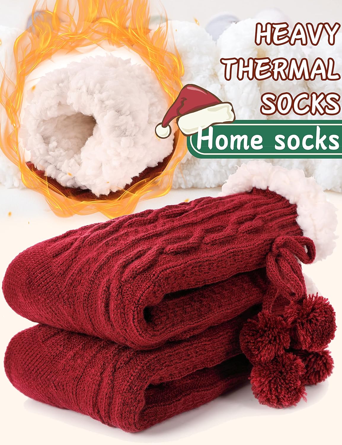 Slipper Fuzzy Socks for Women Fluffy Cozy Cabin Winter Warm Soft Fleece Comfy Thick Christmas Stocking Stuffer with Grips(Red) - Image 5