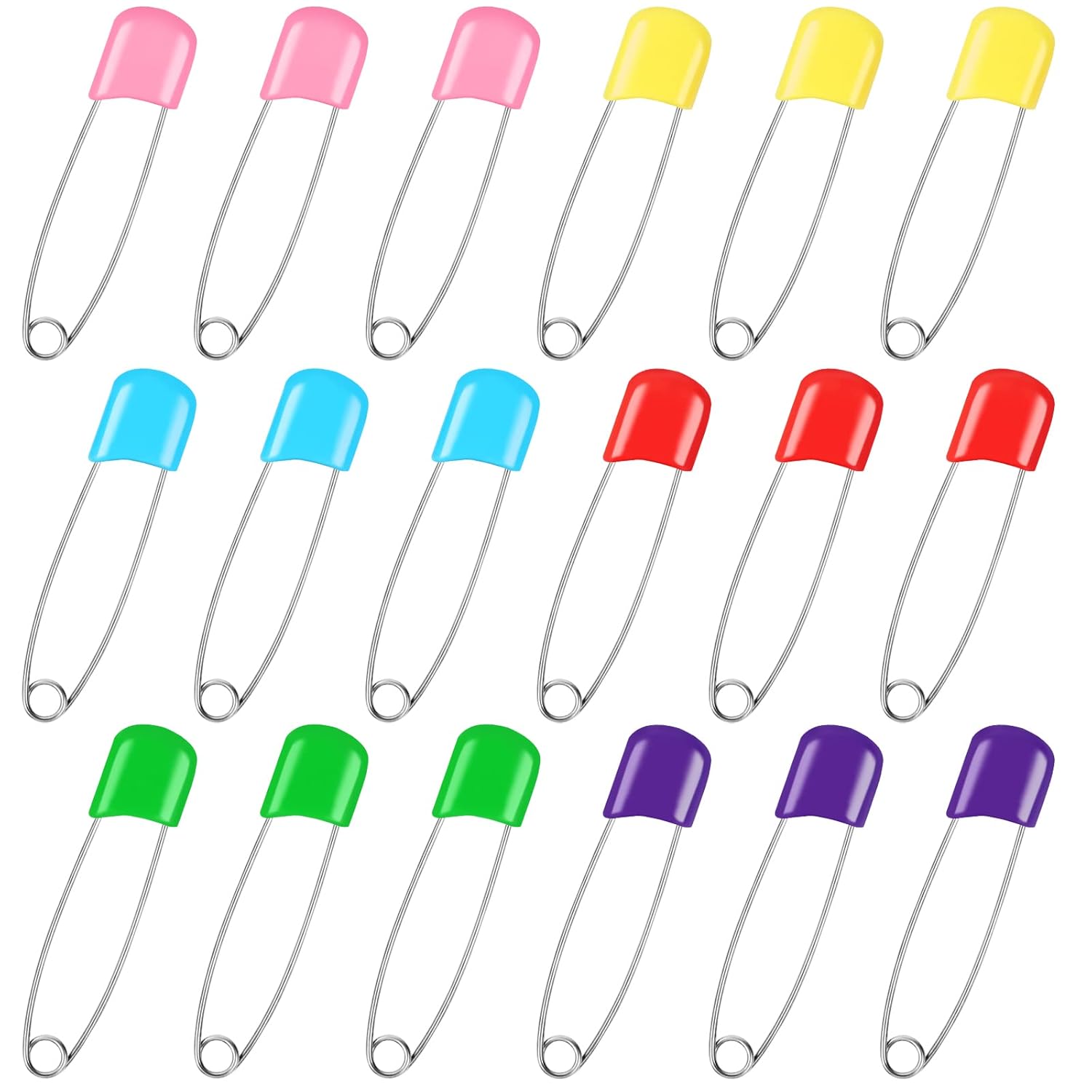 100 Pcs Diaper Pins, Baby Safety Pins, Diaper Pins for Cloth Diapers, Heavy Duty, Stainless Steel, ABS Plastic, Colorful (Red, Yellow, Pink, Blue, Green, Purple), 2.2in, Safe Locking Closures - Image 1