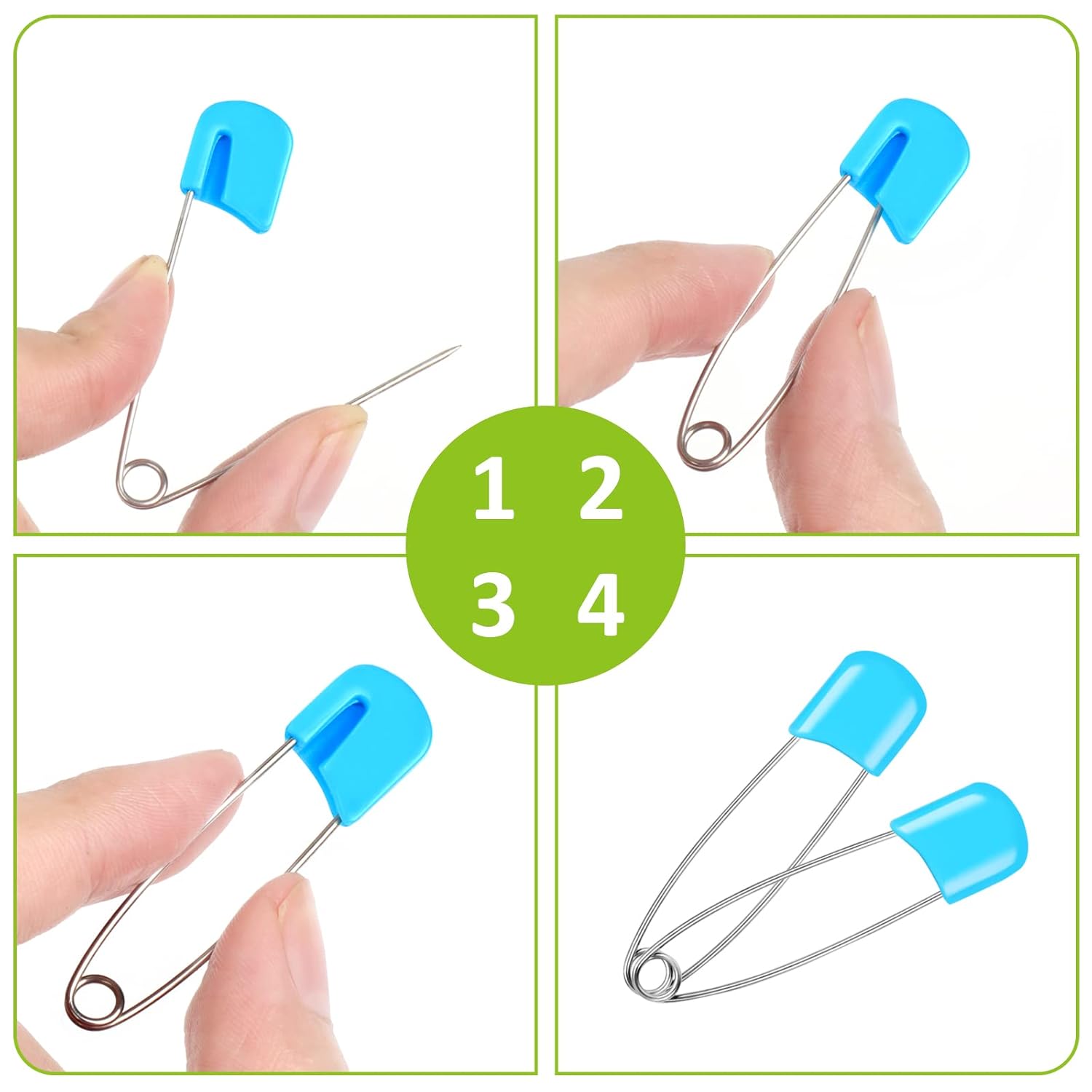 100 Pcs Diaper Pins, Baby Safety Pins, Diaper Pins for Cloth Diapers, Heavy Duty, Stainless Steel, ABS Plastic, Colorful (Red, Yellow, Pink, Blue, Green, Purple), 2.2in, Safe Locking Closures - Image 5