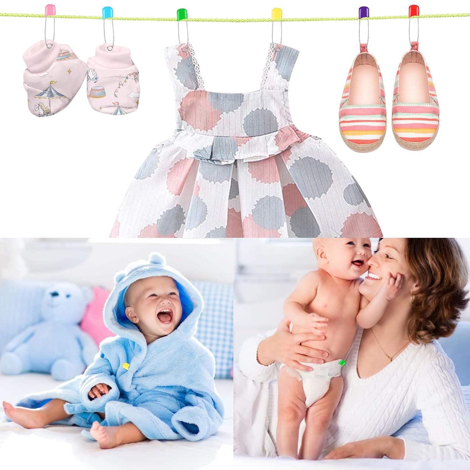 100 Pcs Diaper Pins, Baby Safety Pins, Diaper Pins for Cloth Diapers, Heavy Duty, Stainless Steel, ABS Plastic, Colorful (Red, Yellow, Pink, Blue, Green, Purple), 2.2in, Safe Locking Closures - Image 6