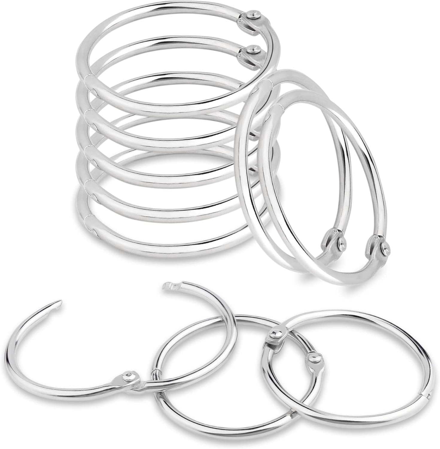 CooBigo Loose Leaf Binder Rings 1 Inch Metal Book Ring Clip for Index Card, Flashcard, Shower Curtain, DMC Embroidery Floss Organizer, Key Chain - Silver(50 Pack) - Image 1