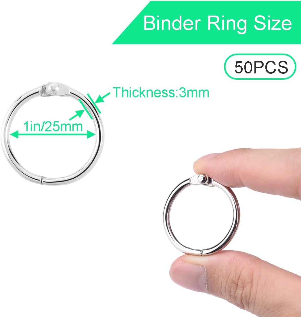 CooBigo Loose Leaf Binder Rings 1 Inch Metal Book Ring Clip for Index Card, Flashcard, Shower Curtain, DMC Embroidery Floss Organizer, Key Chain - Silver(50 Pack) - Image 2