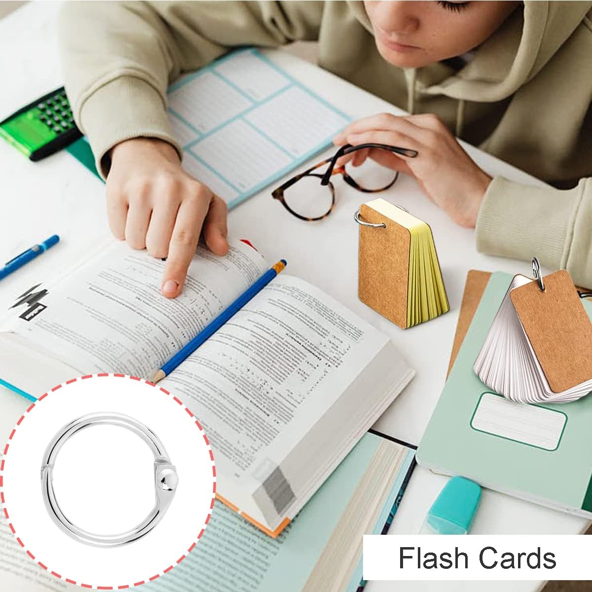 CooBigo Loose Leaf Binder Rings 1 Inch Metal Book Ring Clip for Index Card, Flashcard, Shower Curtain, DMC Embroidery Floss Organizer, Key Chain - Silver(50 Pack) - Image 3