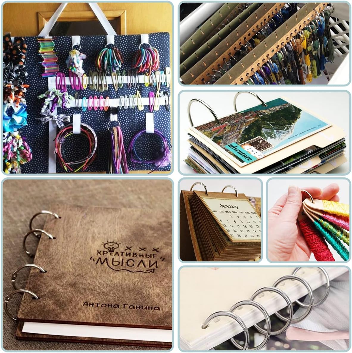 CooBigo Loose Leaf Binder Rings 1 Inch Metal Book Ring Clip for Index Card, Flashcard, Shower Curtain, DMC Embroidery Floss Organizer, Key Chain - Silver(50 Pack) - Image 4