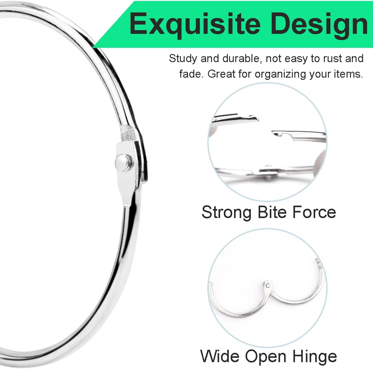 CooBigo Loose Leaf Binder Rings 1 Inch Metal Book Ring Clip for Index Card, Flashcard, Shower Curtain, DMC Embroidery Floss Organizer, Key Chain - Silver(50 Pack) - Image 8