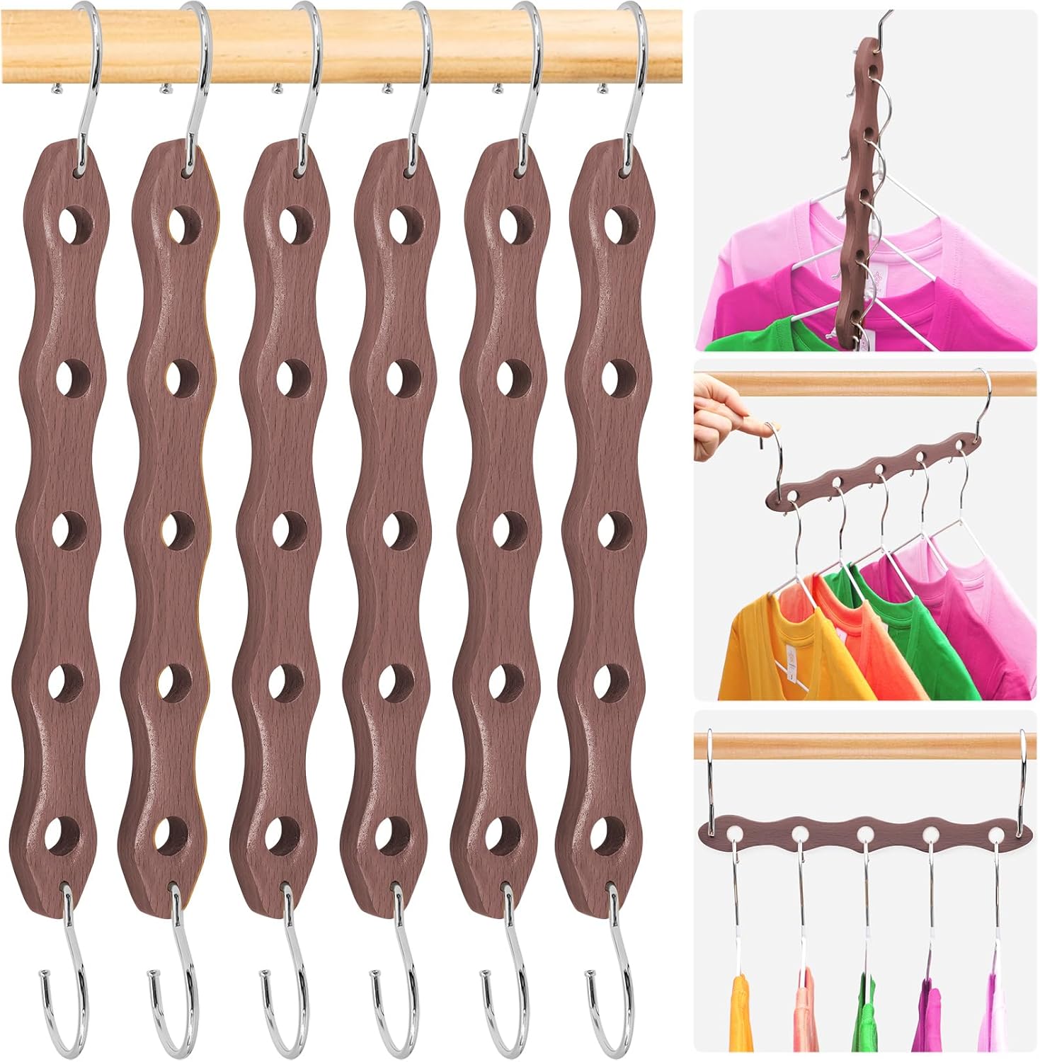 Closet Organizers and Storage,Heavy Duty Wooden Hangers Space Saving,Home Dorm Room Essentials for College Students Girls Boys,6 Pack Organization and Storage Clothes Hanger for Coat,Pants,Shirt,Scarf - Image 1