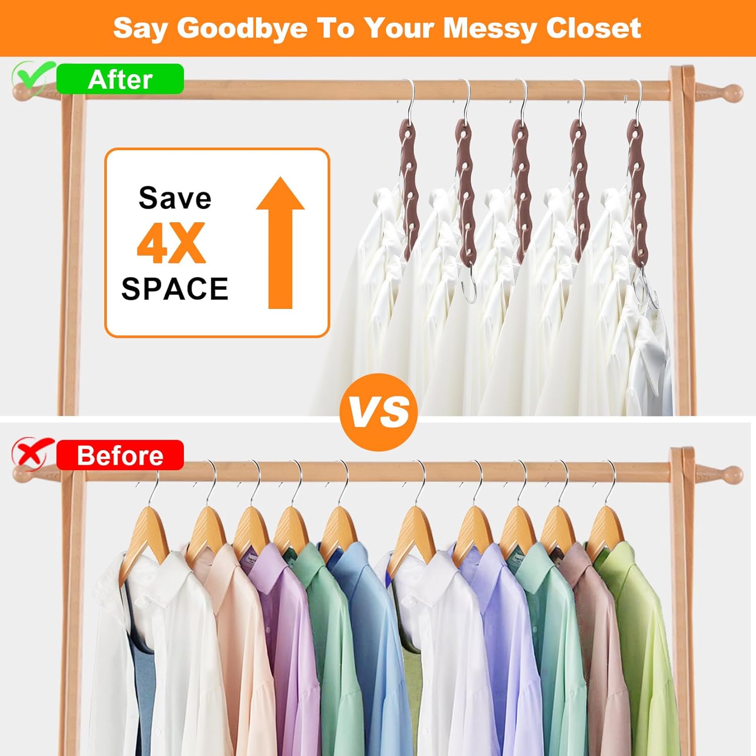 Closet Organizers and Storage,Heavy Duty Wooden Hangers Space Saving,Home Dorm Room Essentials for College Students Girls Boys,6 Pack Organization and Storage Clothes Hanger for Coat,Pants,Shirt,Scarf - Image 2