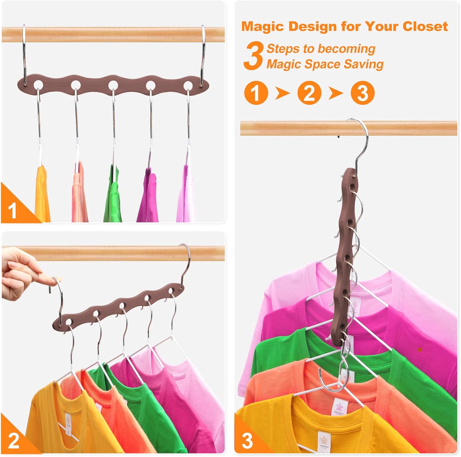 Closet Organizers and Storage,Heavy Duty Wooden Hangers Space Saving,Home Dorm Room Essentials for College Students Girls Boys,6 Pack Organization and Storage Clothes Hanger for Coat,Pants,Shirt,Scarf - Image 3
