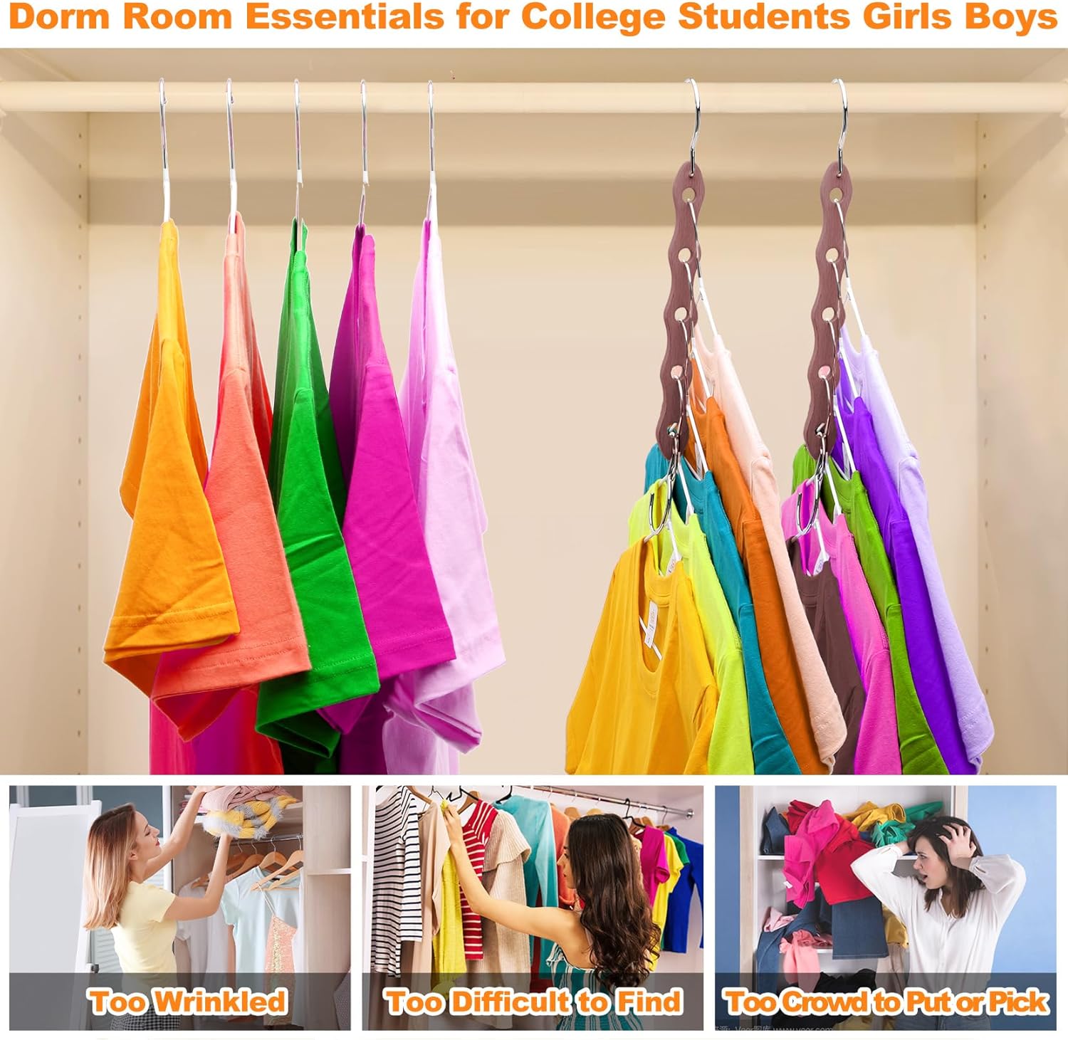 Closet Organizers and Storage,Heavy Duty Wooden Hangers Space Saving,Home Dorm Room Essentials for College Students Girls Boys,6 Pack Organization and Storage Clothes Hanger for Coat,Pants,Shirt,Scarf - Image 4