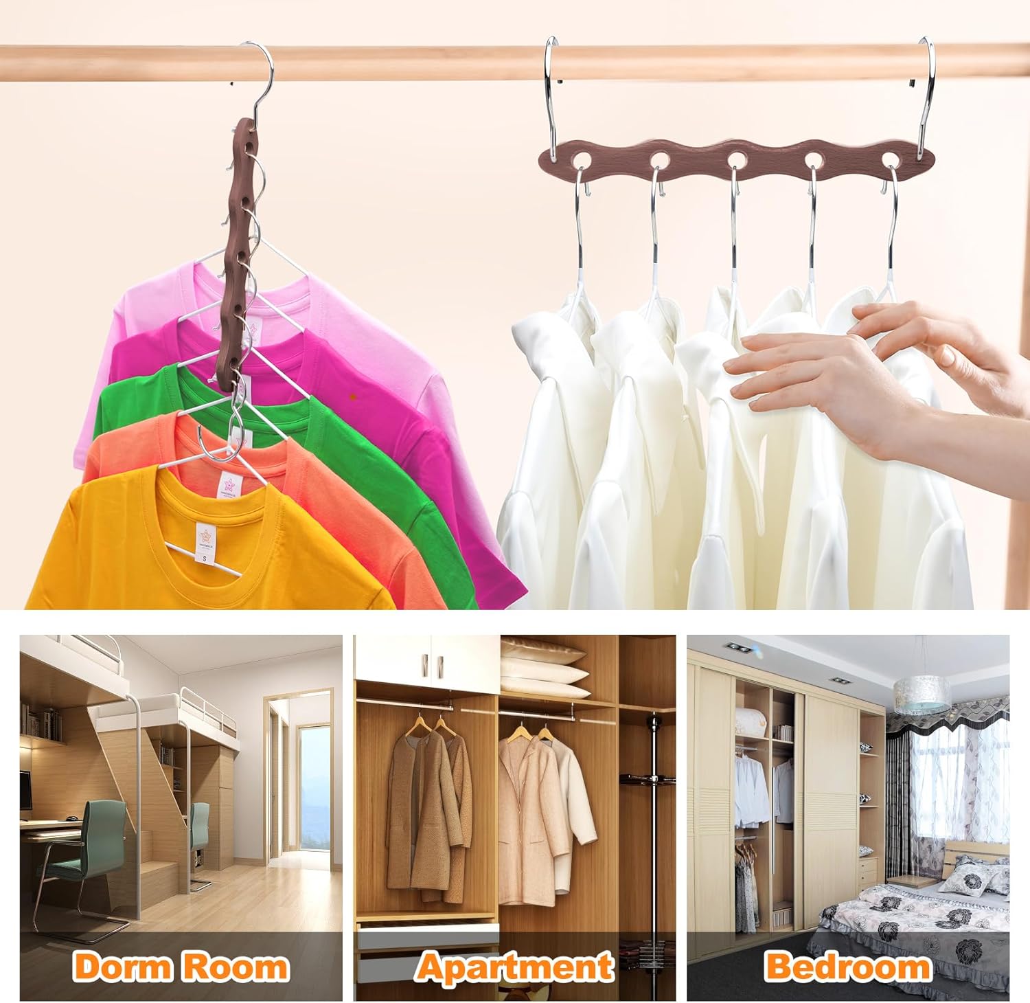 Closet Organizers and Storage,Heavy Duty Wooden Hangers Space Saving,Home Dorm Room Essentials for College Students Girls Boys,6 Pack Organization and Storage Clothes Hanger for Coat,Pants,Shirt,Scarf - Image 5
