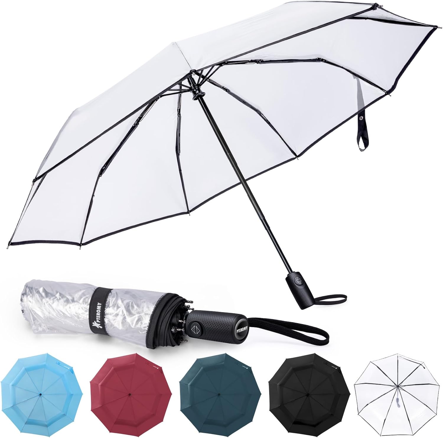 Windproof Compact Travel Umbrellas for Rain and Sun, Withstands 85MPH Winds Auto Open Close Folding Umbrella with Ergonomic Handle, Quick Dry Canopy for Commuting or Backpack - Image 1