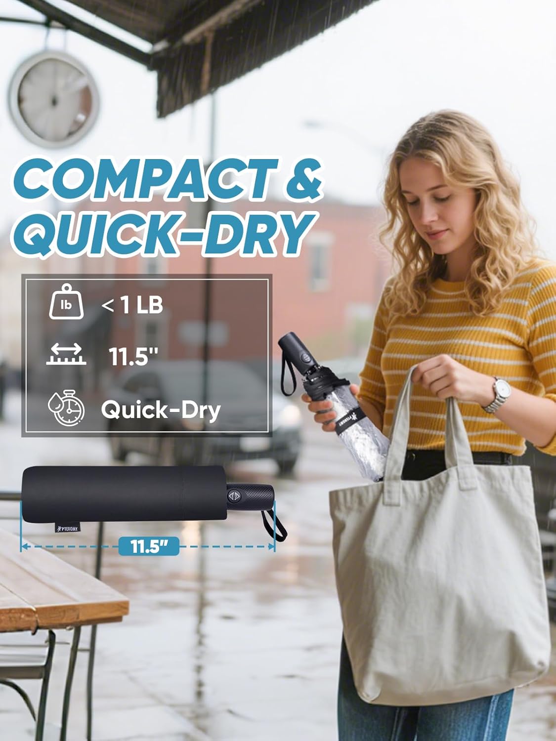 Windproof Compact Travel Umbrellas for Rain and Sun, Withstands 85MPH Winds Auto Open Close Folding Umbrella with Ergonomic Handle, Quick Dry Canopy for Commuting or Backpack - Image 4