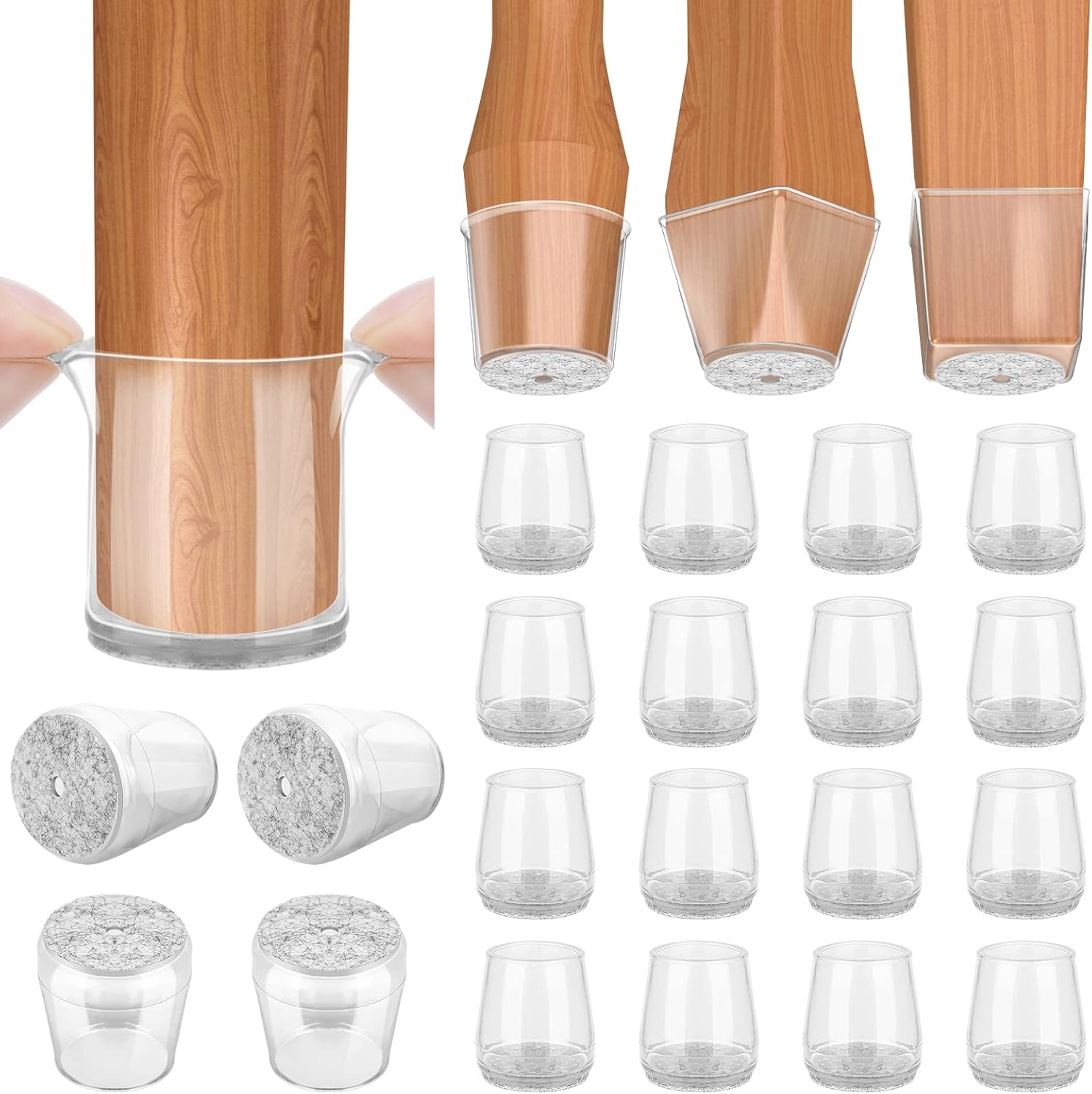 Silicone Chair Leg Floor Protectors, Stool Leg Protectors Cap, Chair Leg Caps for Hardwood Floors (Clear-16pcs, Round S) - Image 1