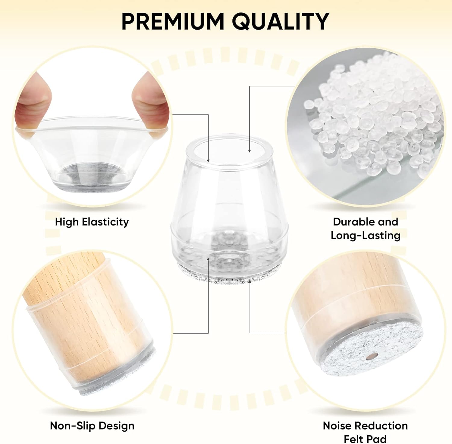 Silicone Chair Leg Floor Protectors, Stool Leg Protectors Cap, Chair Leg Caps for Hardwood Floors (Clear-16pcs, Round S) - Image 2