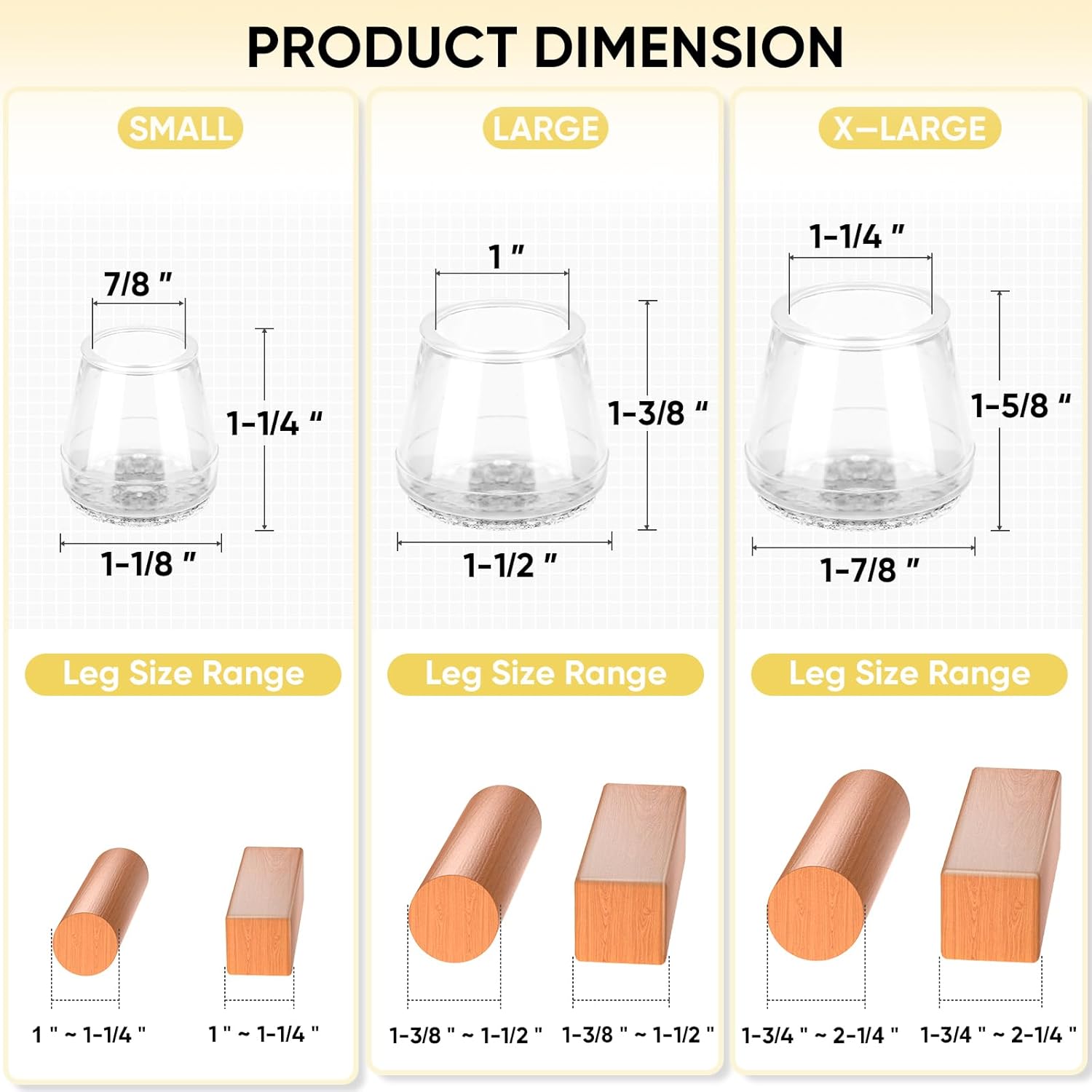 Silicone Chair Leg Floor Protectors, Stool Leg Protectors Cap, Chair Leg Caps for Hardwood Floors (Clear-16pcs, Round S) - Image 4
