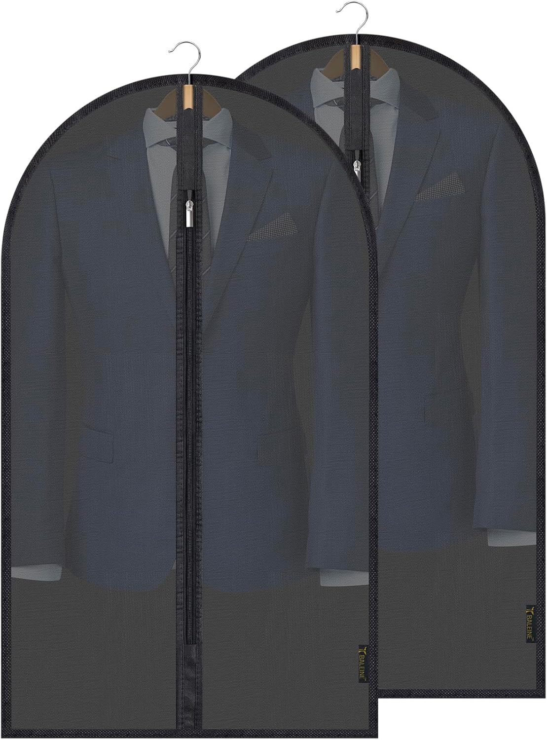 40'' Translucent Garment Bags, 2 Packs PEVA Dress Bag for Closet Clothes Dresses Suit Coats Storage (Black, 2PK) - Image 1