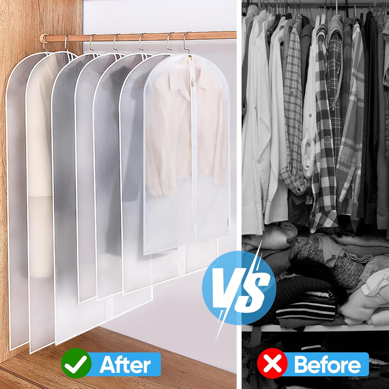 40'' Translucent Garment Bags, 2 Packs PEVA Dress Bag for Closet Clothes Dresses Suit Coats Storage (Black, 2PK) - Image 6
