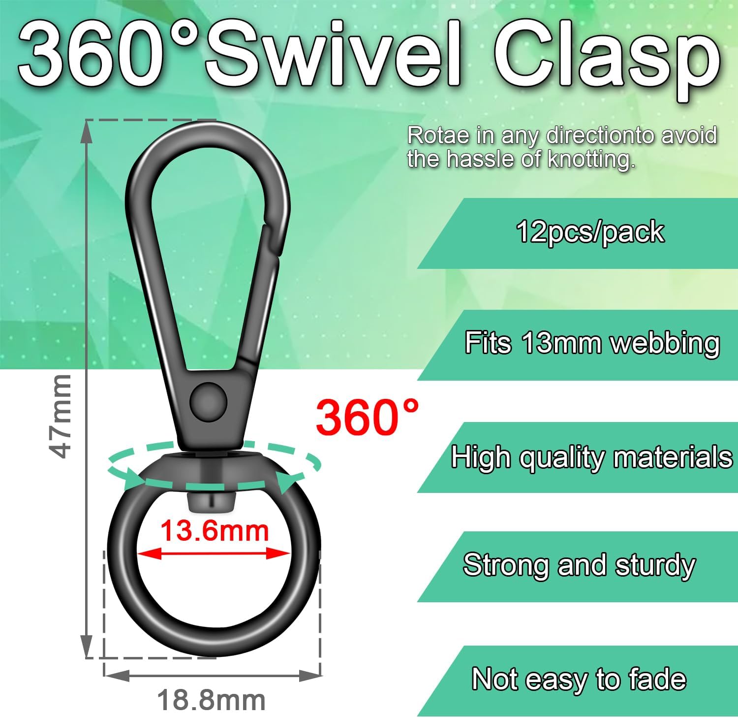 1/2 Inch Lobster Claw Clasp Swivel Snap Hook for Purse, 12 Pack Metal Swivel Lobster Clasps Purse Bag Strap Hardware Making Lanyard Hooks Keychain Clip, GunBlack - Image 2
