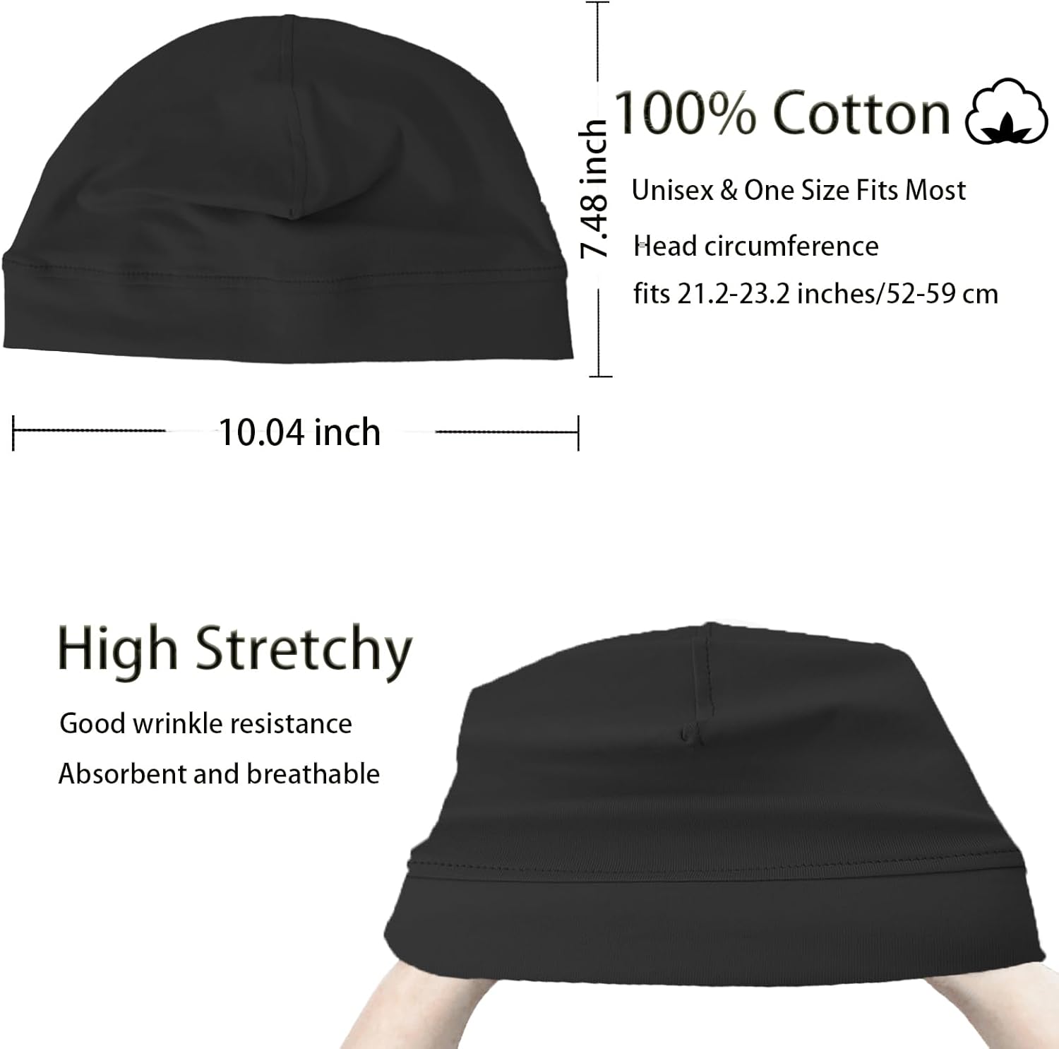 100% Cotton Skull Caps for Men Women Breathable Night Cap Sleep Hats Soft Lightweight Running Beanie Helmet Liner - Image 2