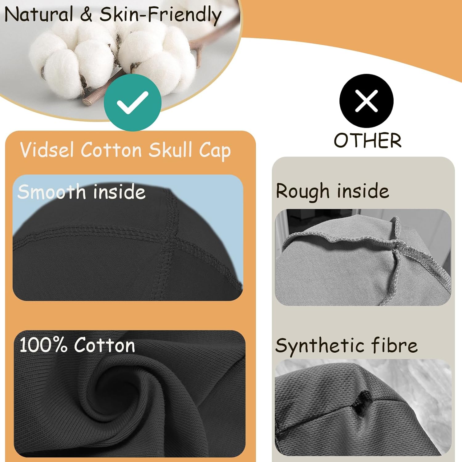 100% Cotton Skull Caps for Men Women Breathable Night Cap Sleep Hats Soft Lightweight Running Beanie Helmet Liner - Image 3